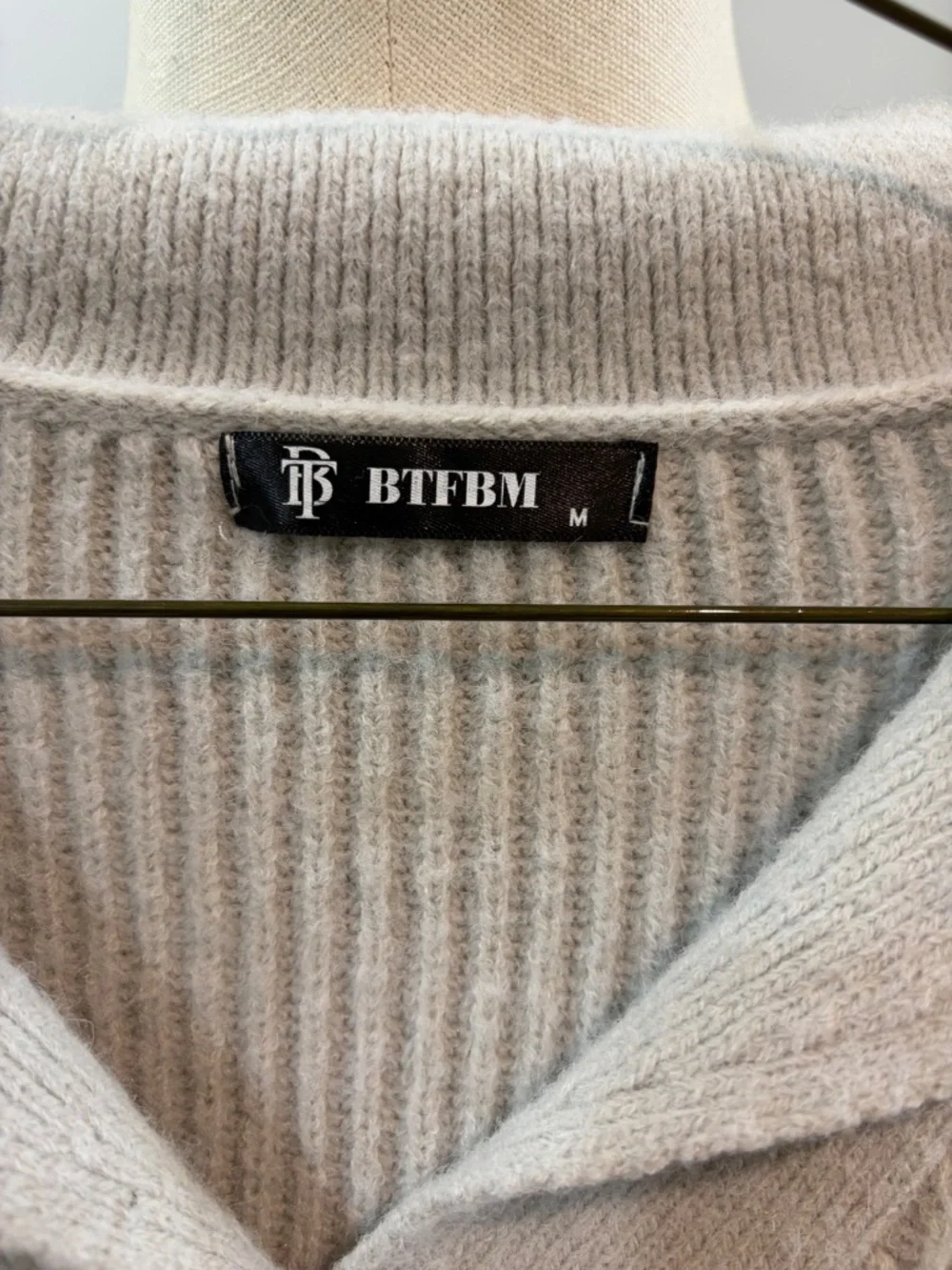 BTFBM Beige Ribbed Collared Sweater - Picture 3 of 3